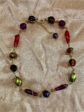 Vintage Multicolor  Bead Chain Necklace